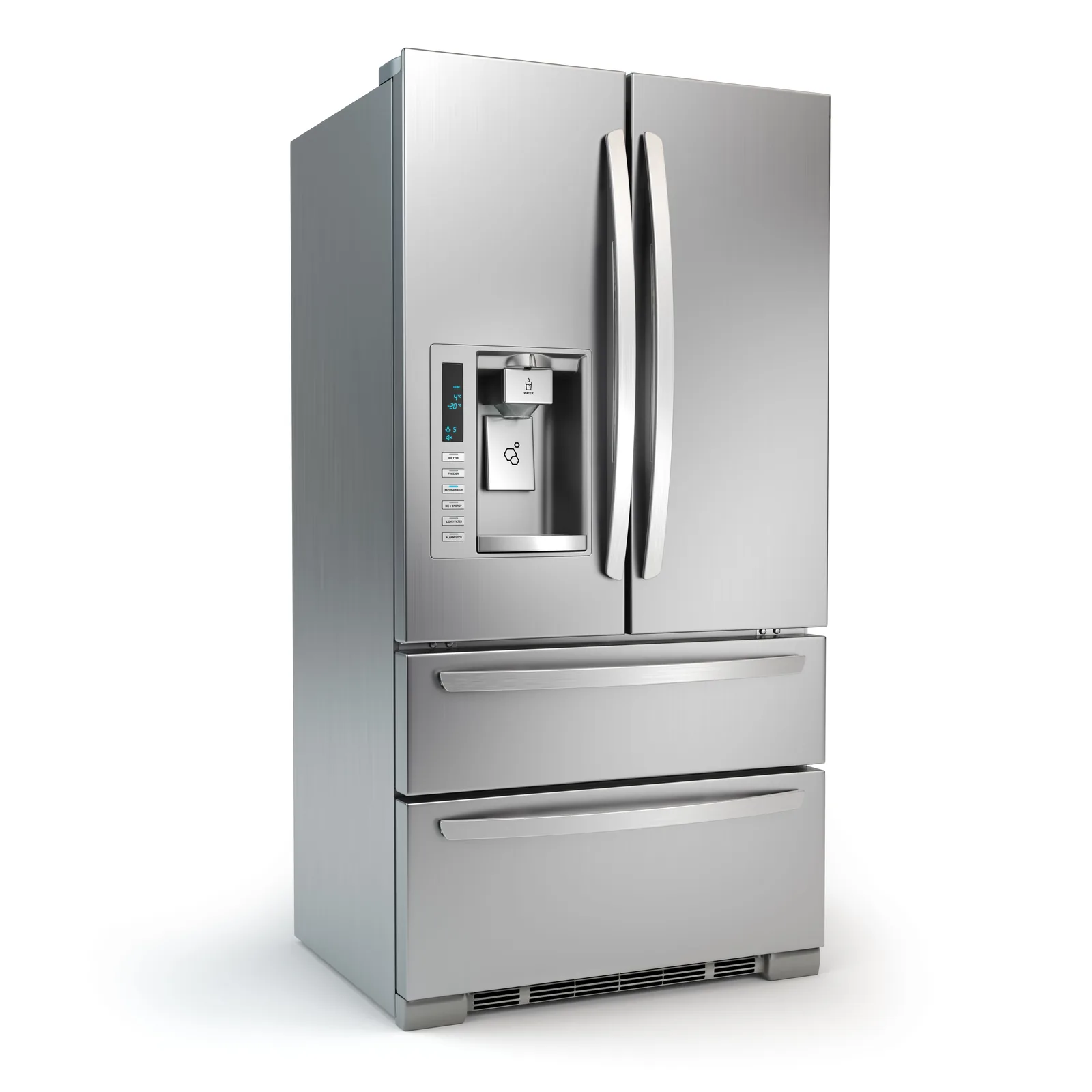 Stainless-steel fridge repaired where it stands, in the home